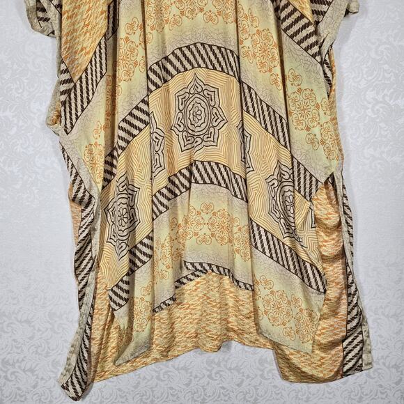 Kantha Bae Mumu Caftan Kaftan Dress OS Yellow Orange Boho Hippie Art To Wear - Picture 4 of 13